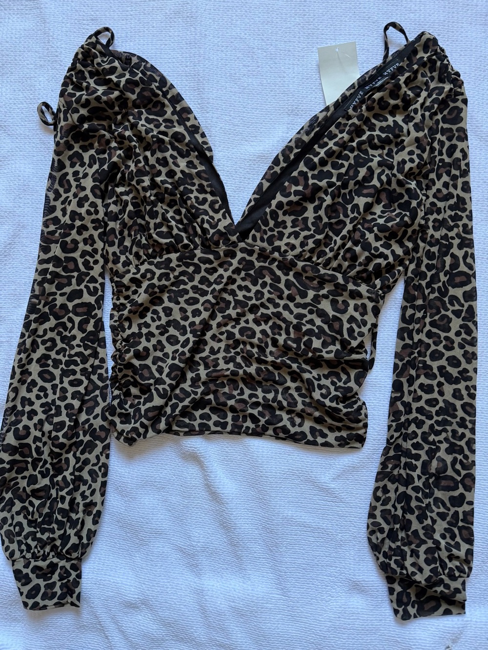 HYFVE Leopard Print Surplice Long Sleeve Blouse in Brown and Black